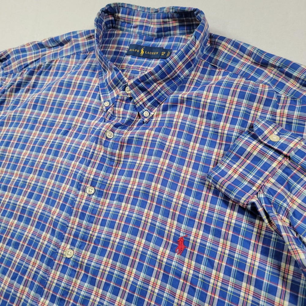 Polo Ralph Lauren Plaid Button Down Shirt Mens‎ 4XB Blue Multi Big & Tall Pony